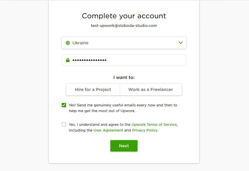 Upwork vervollständigen