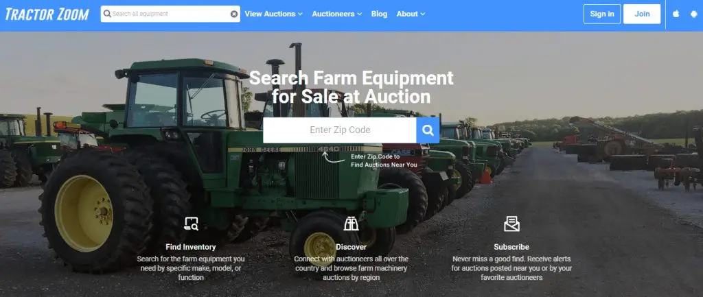 Tractor Zoom ist ein Auktionsmarktplatz für landwirtschaftliche Geräte