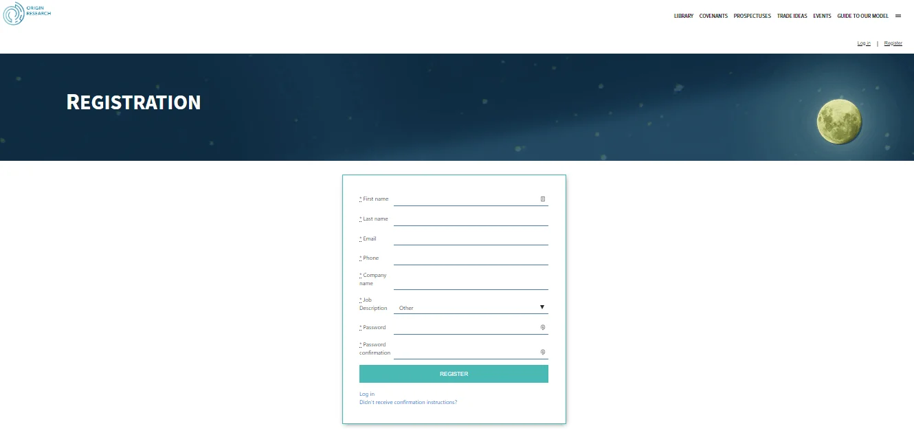 Origin Research Registration Page