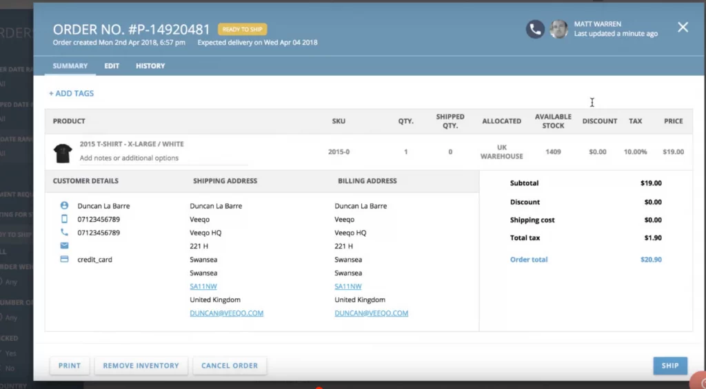 Veeqo - Order’s page