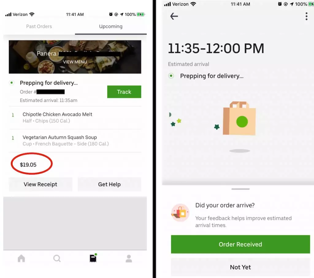 UberEats Schätzung der Lieferzeit