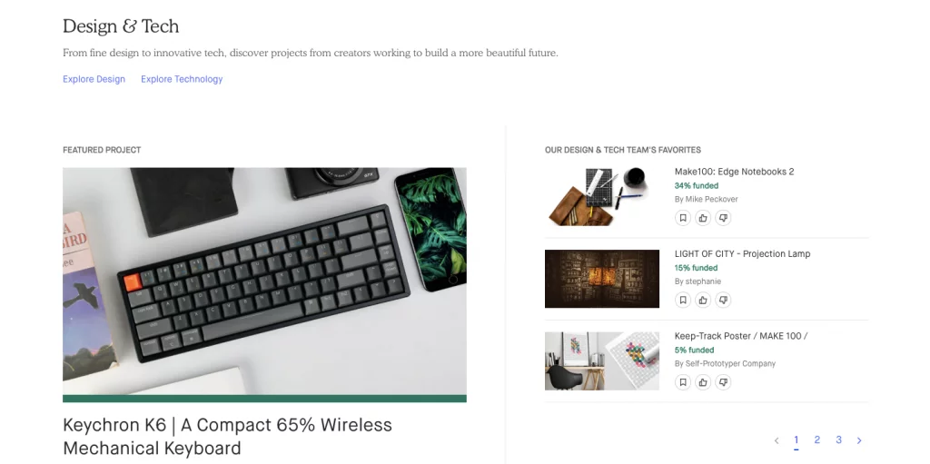 Kickstarter Design & Tech Category Page