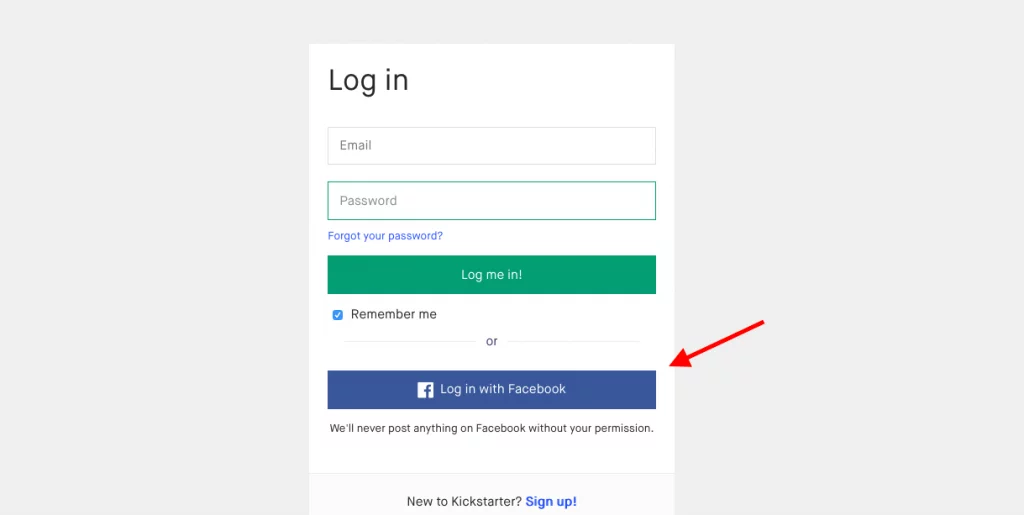 Kickstarter Log-in/Sign Up Feature