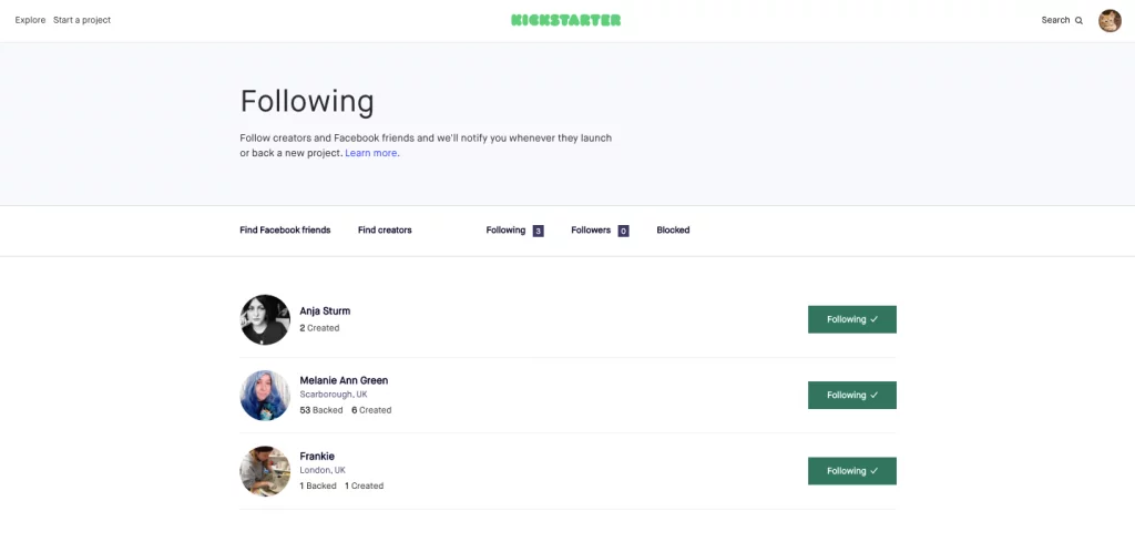 How to create a crowdfunding platform: Following Accounts Section