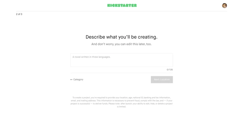 Start a campaign on Kickstarter: Step 2
