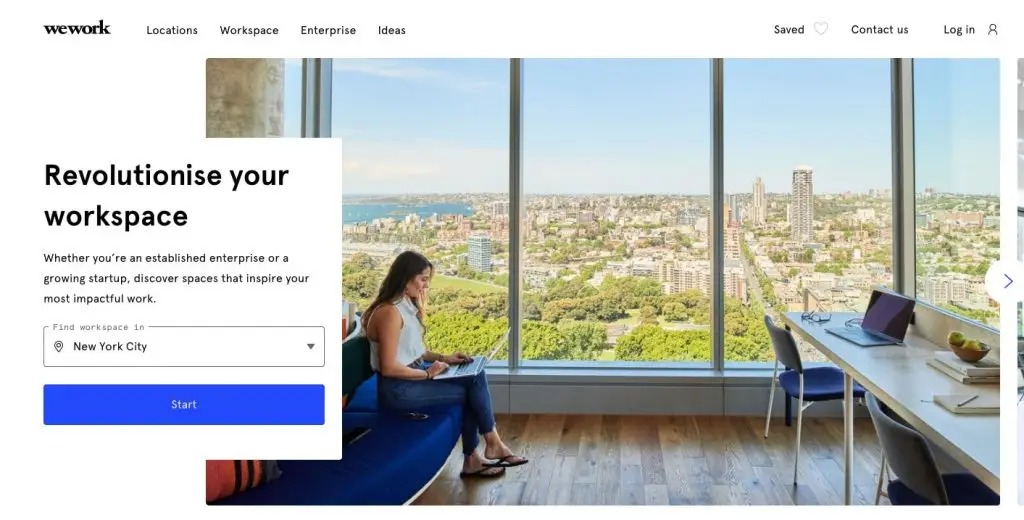 Space-as-a-service business model: WeWork Homepage