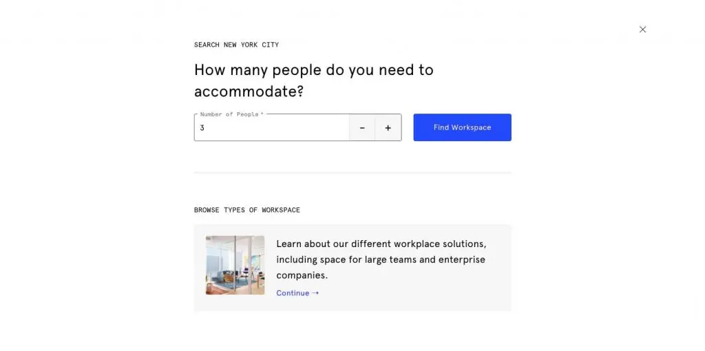 Space-as-a-service business model: wework search system