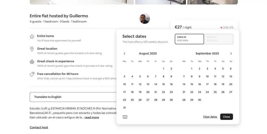 Marktplatz MVP: Airbnb-Kalender