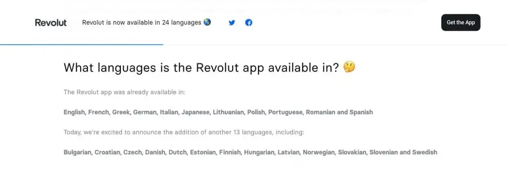 Revolut mehrsprachige Schnittstelle