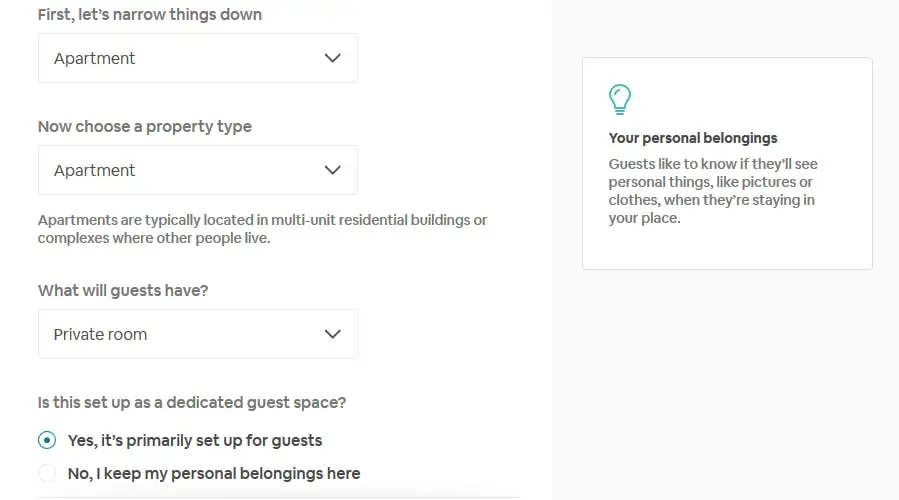 airbnb Musterauswahl