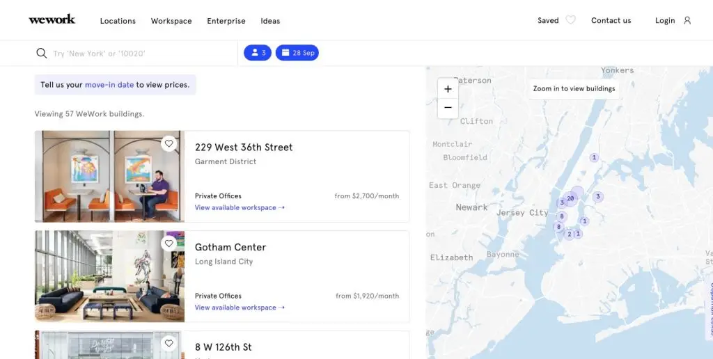Space-as-a-service business model: wework search system