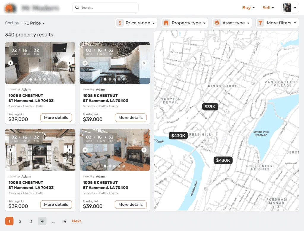 real estate auction platform navigation