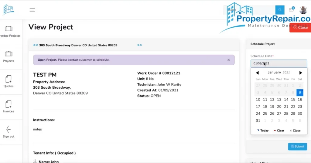PropertyRepair: Scheduling