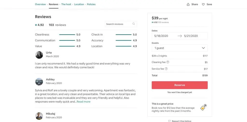 Wie man eine Website wie Airbnb aufbaut: Bewertungen
