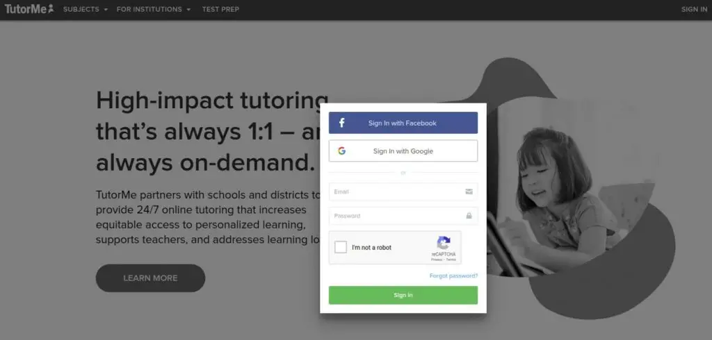 TutorMe Sign-in Page