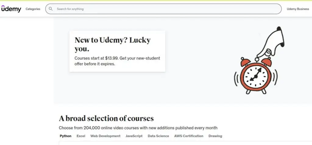Udemy Home Page