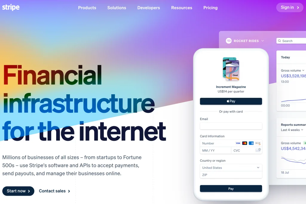 Stripe homepage