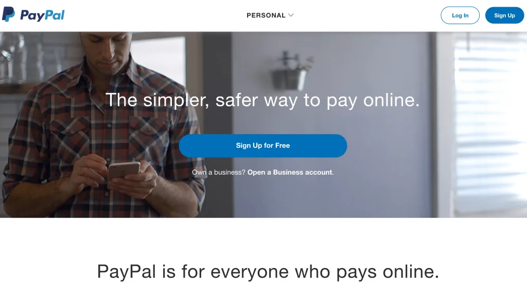 Paypal homepage