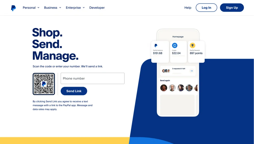 PayPal-Begrüßungsseite