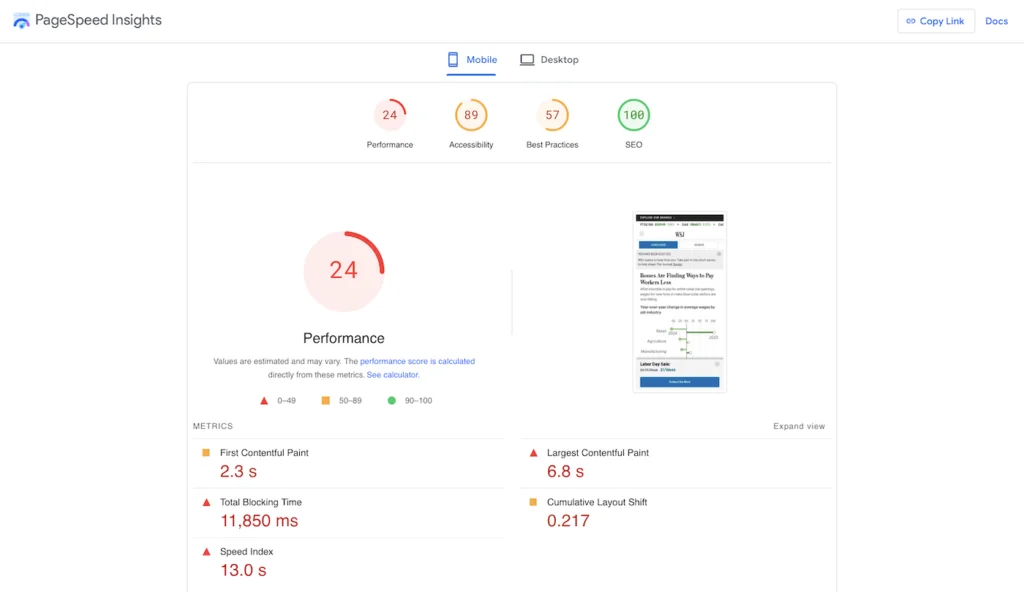 Google's PageSpeed Insights tool